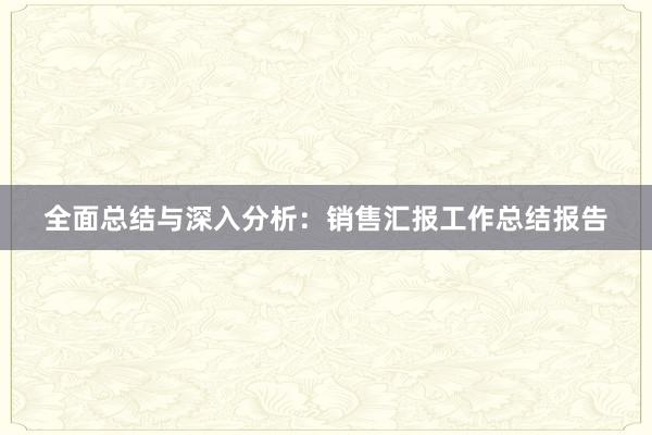 全面总结与深入分析：销售汇报工作总结报告